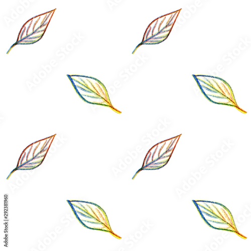 Seamless pattern of simple multicolor leaves. Botanical print. Decorative hand drawing background.
