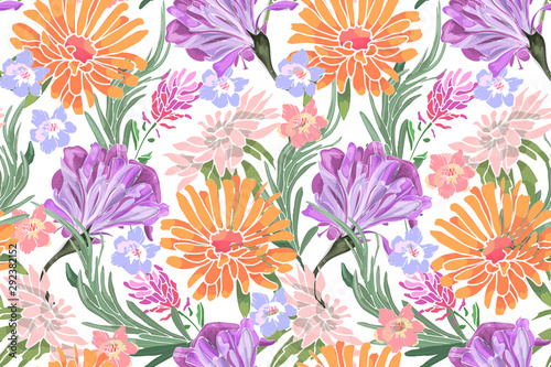 Art floral vector seamless pattern. Garden Flowers