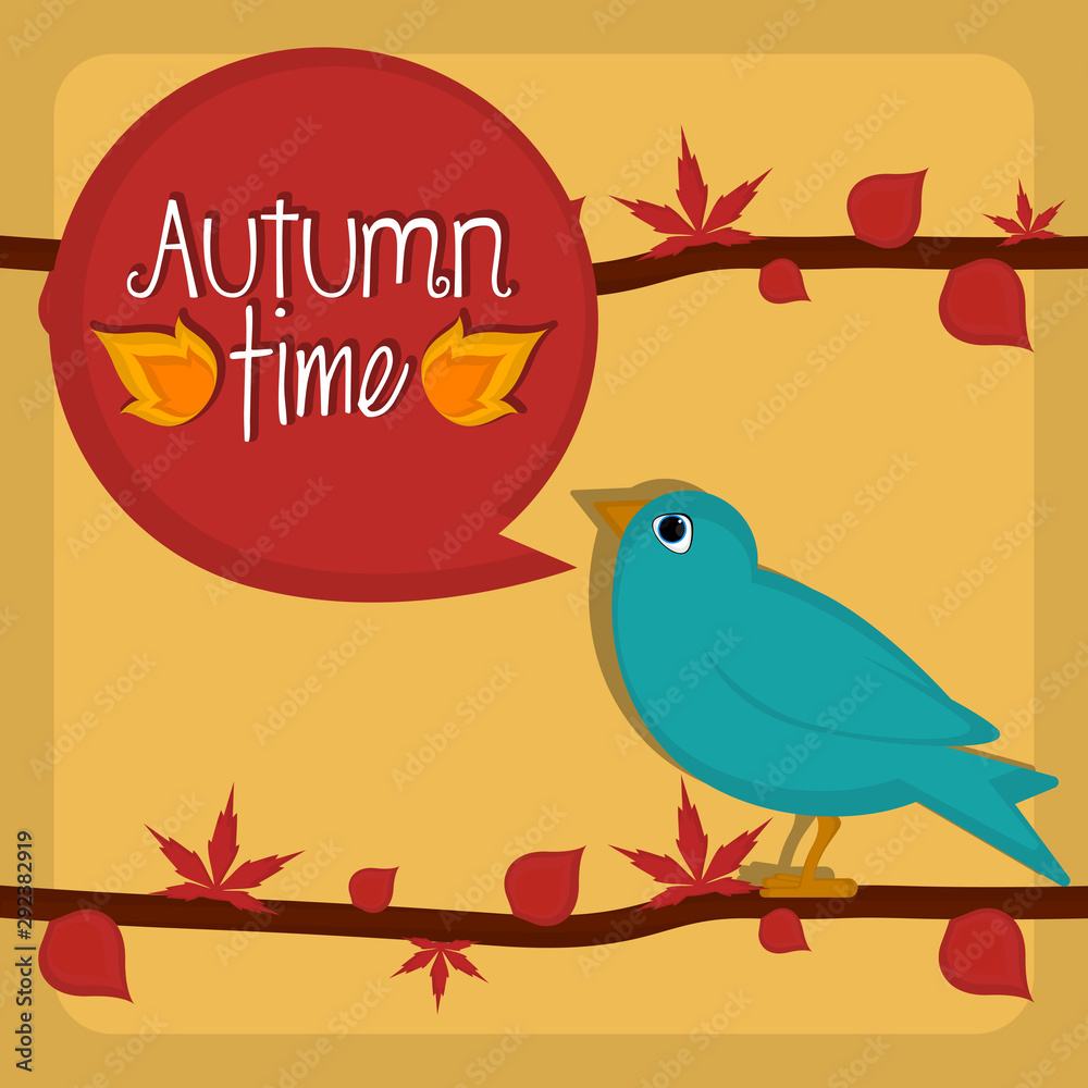 Autumn time card with a cute bird - Vector