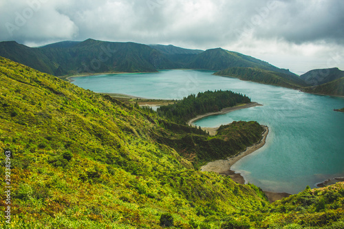 beautiful view of Lagoa do Fogo lake on the island of Sao Miguel, Azores, Portugal