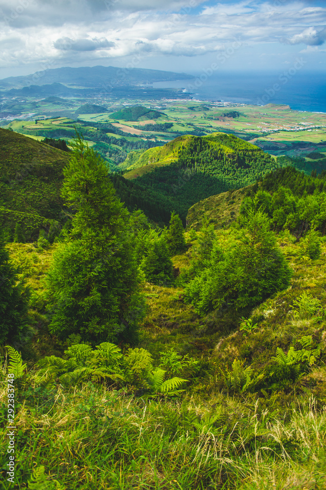 beautiful view of green landscape on the island of Sao Miguel, Azores, Portugal