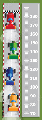 Meter wall with car racing. View from above. Vector illustration. 