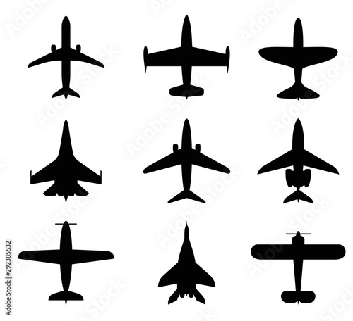 Set of airplanes in a flat style. Vector graphics.