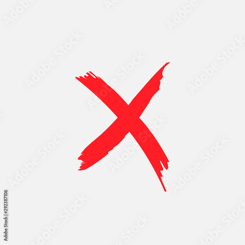 Red X. Drawn cross on a white background. Vector illustration.