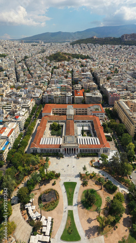 Aerial drone photo of iconic public National Archaeological Museum in the heart of Athens, Attica, Greece