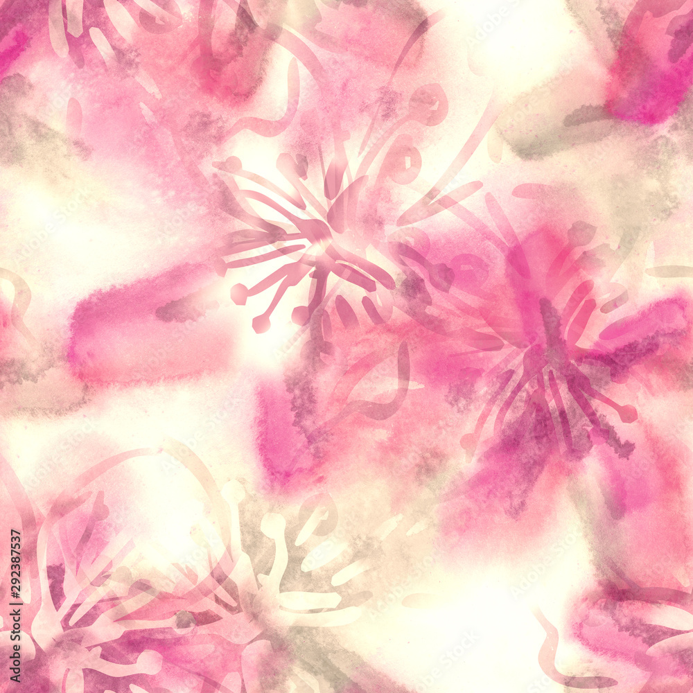 Fototapeta premium Summer Flowers Seamless Pattern. Watercolor Floral Background.