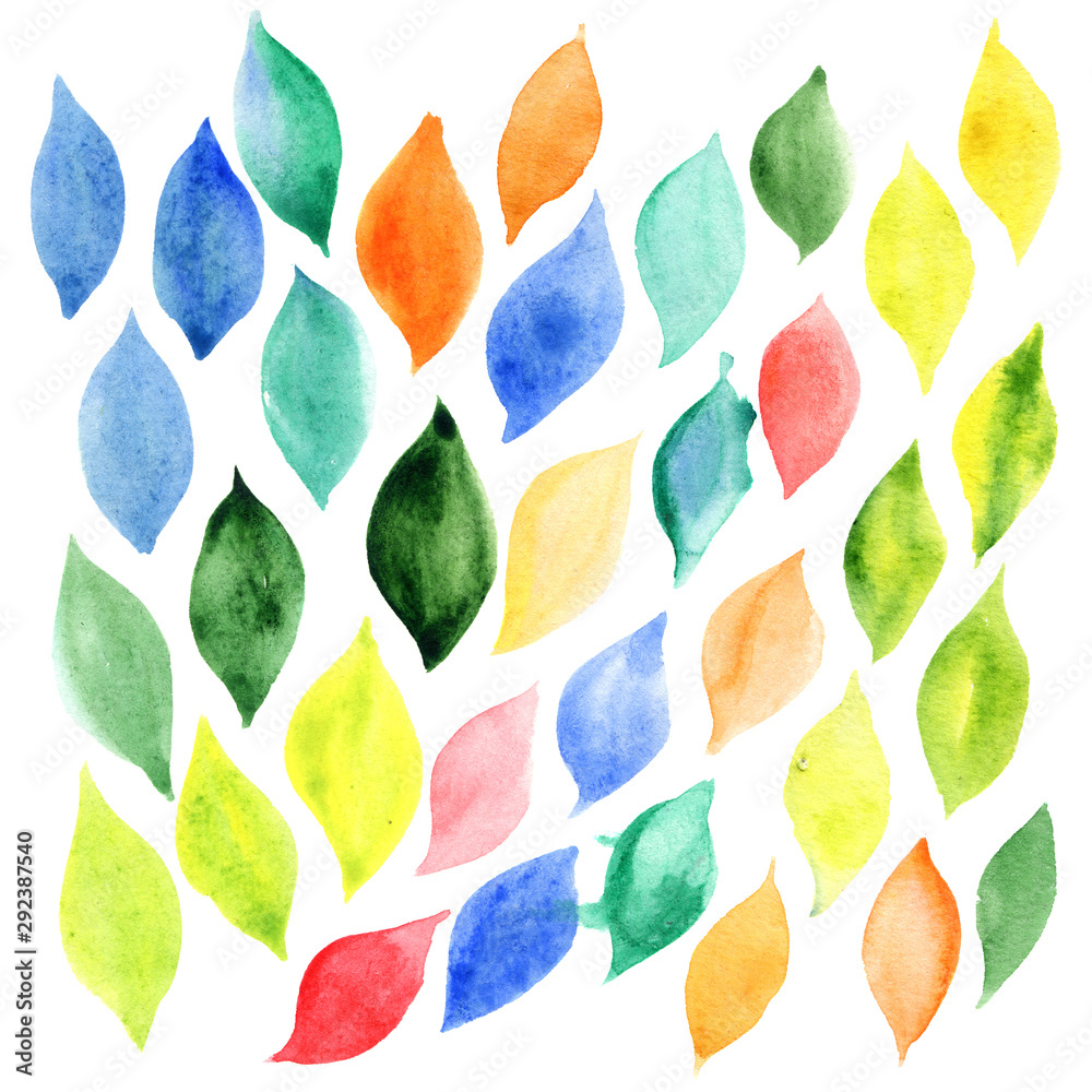 Set of color watercolor leaves. colorful leaves watercolor texture.