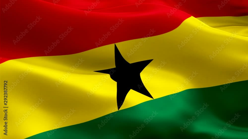 Ghana flag Closeup 1080p Full HD 1920X1080 footage video waving in wind. National Accra 3d Ghana flag waving. Sign of Ghana seamless loop animation. Ghana flag HD resolution Background 1080p