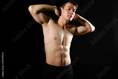 athletic muscular bodybuilder man with naked torso six pack abs. fitness workout concept © 88studio