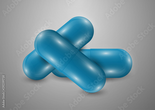 Background with bright pills, capsules. Vitamin pills for good health and antibiotics. Poster banner for website. Pharmacy, painkiller capsules and medications.