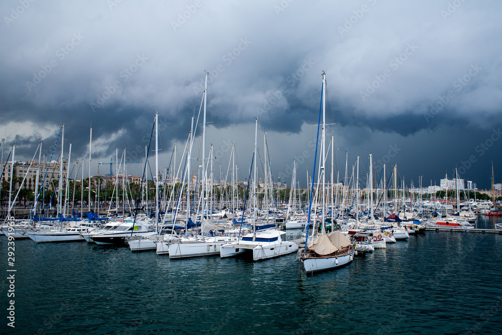 Yachts in marine before storm Yachts in marine before storm