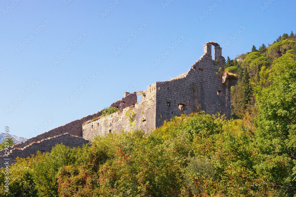 Old ruined fortress of Saint Cross. Montenegro, Perast town