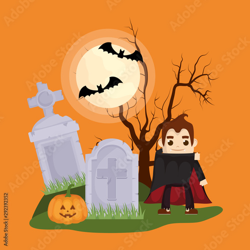 little boy with dracula disguise character