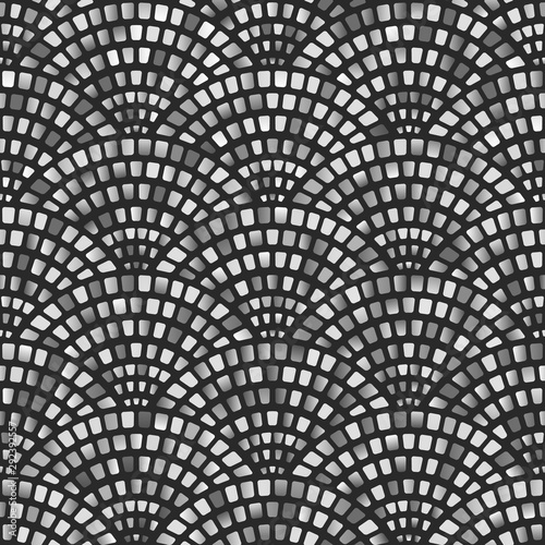 Monochrome mosaic arched fish scale seamless pattern