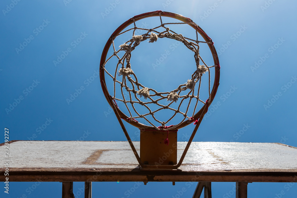 Closeup outdoor vintage basketball hoop and blue sky Stock Photo | Adobe  Stock