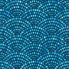 Wandcirkels Mozaïek patronen Blauw visschubben mozaiek met bogen  © natbasil