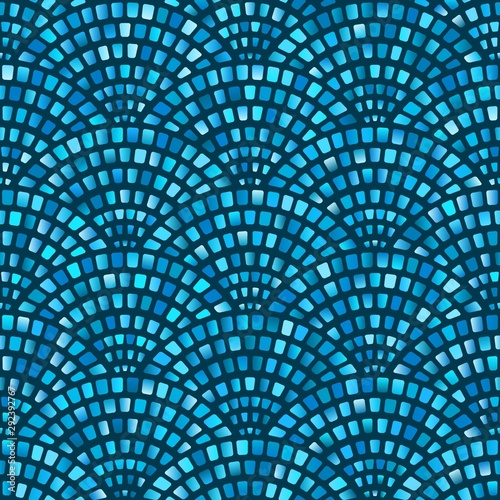 Blue mosaic arched fish scale seamless pattern