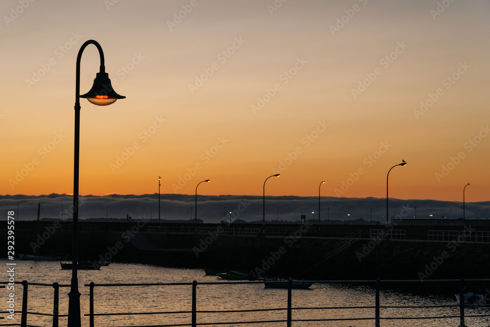 Fishing port at sunset