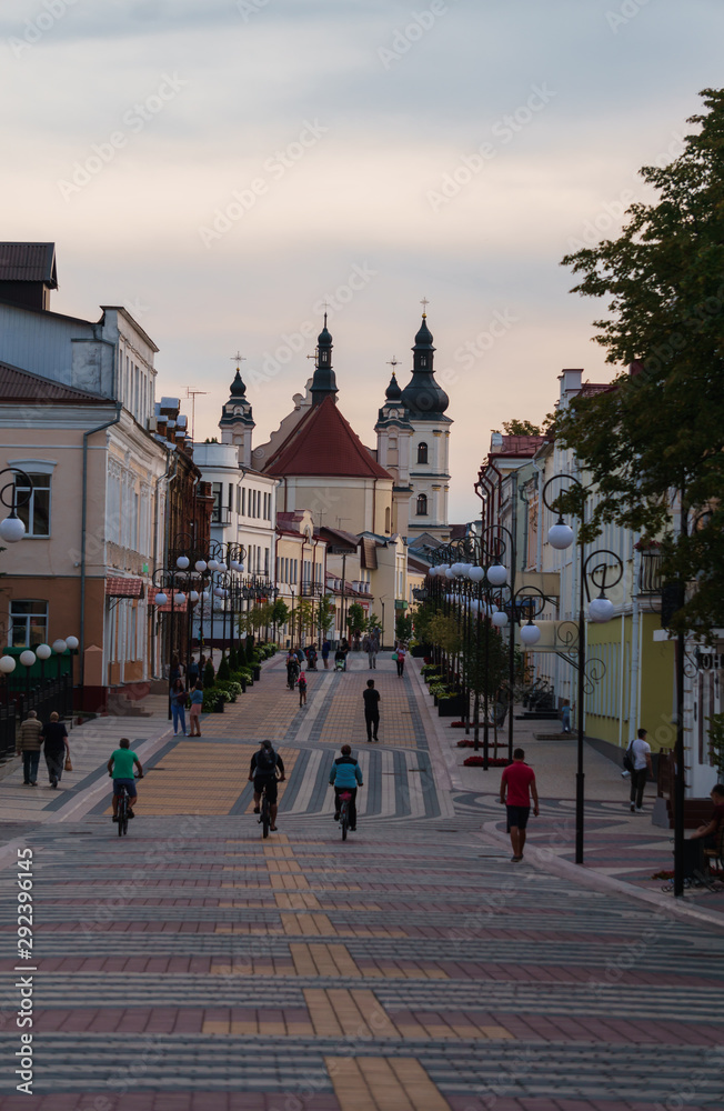 Pinsk, Belarus . Photo of the historical, pedestrian Lenin street in Pinsk.