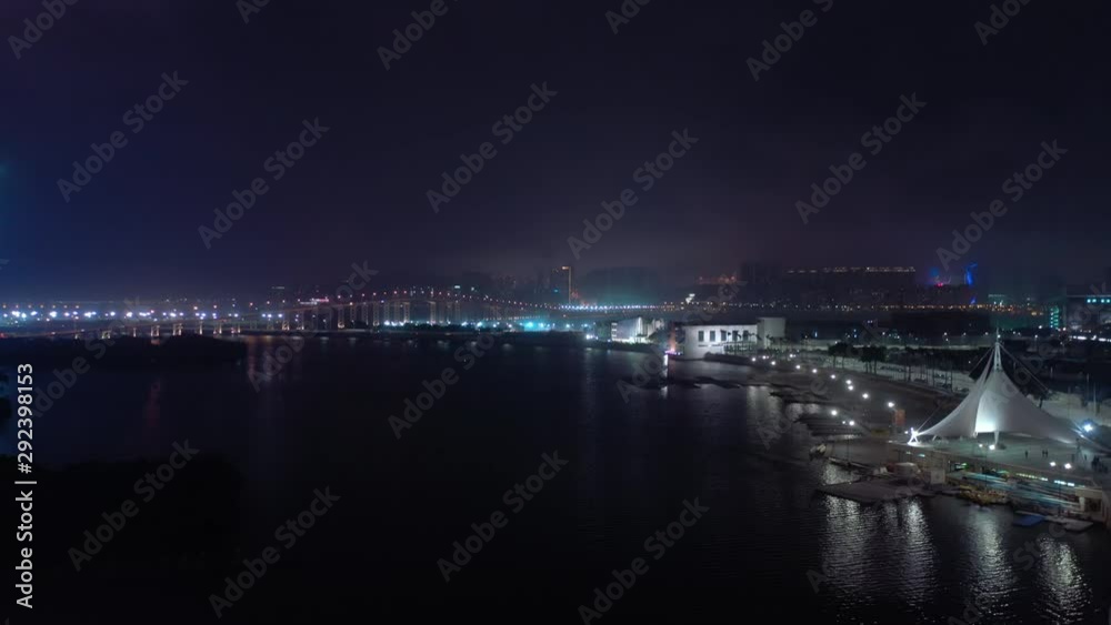 macau traffic bridge night illumination holiday fireworks aerial panorama 4k china macau traffic bridge night illumination holiday fireworks aerial panorama 4k china