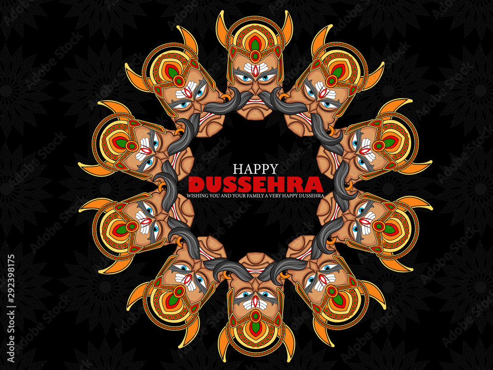 illustration of face of ravan faces in Happy Dussehra festival of India  with dark background. Happy Dussehra _Vector, Illustration set. Stock  Vector | Adobe Stock