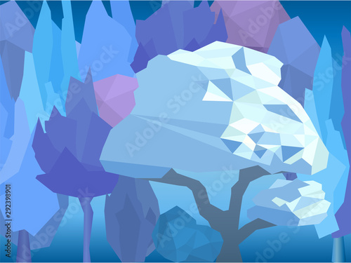 Winter frost tree, stones banner background