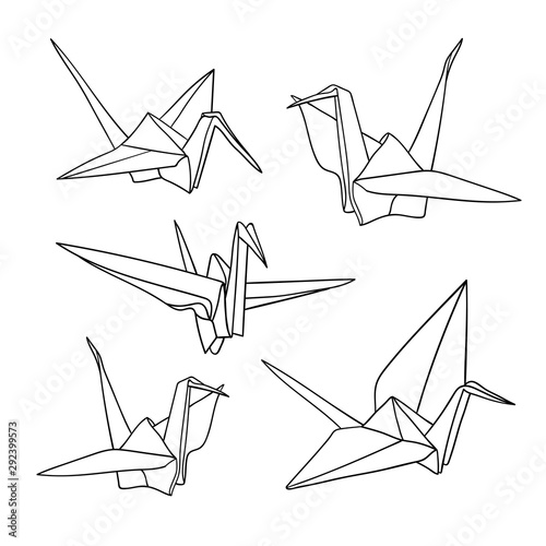 Origami Cranes Set on white background. Origami illustration