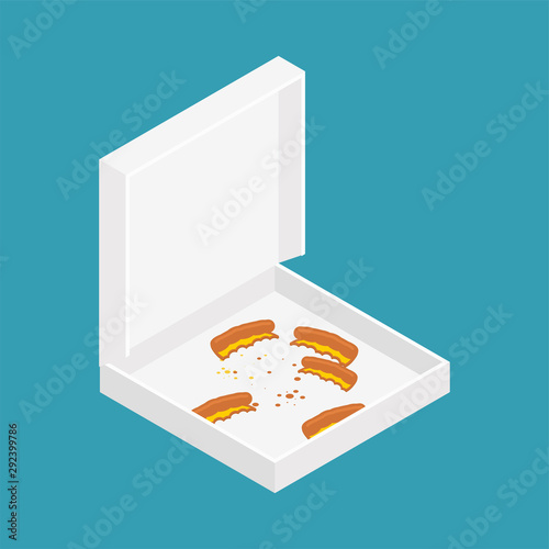 Pizza crust in box open isolated. vector illustration