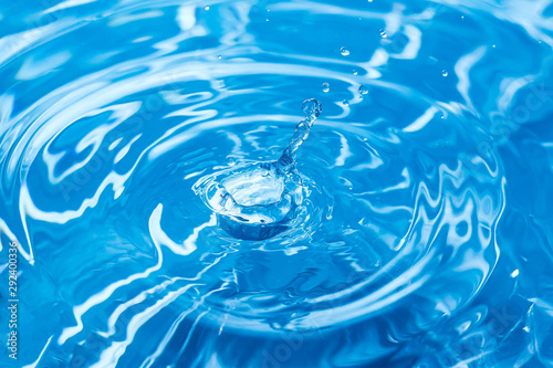 Water splash or drop. Water splash close-up. Blue water drop. Falling water