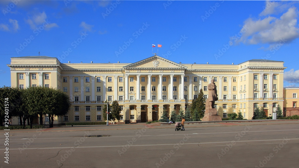 Smolensk, Russia, City administration building on Lenin Square, wide view on Sunny summer day with copy space place