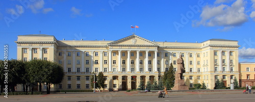 Smolensk, Russia, City mayor office building on Lenin Square, wide view on Sunny summer day