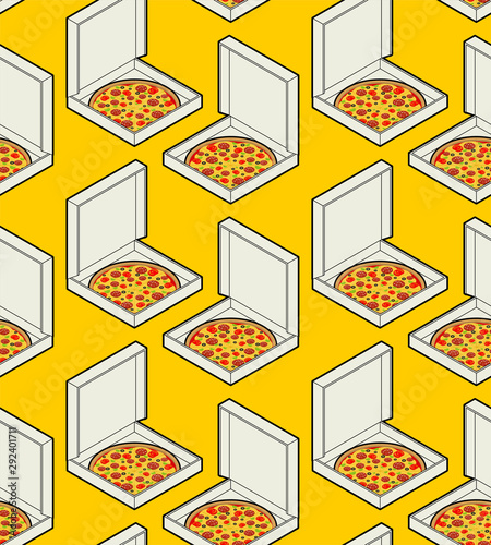 Pizza and box pattern seamless. Fast food background. Vector ornament