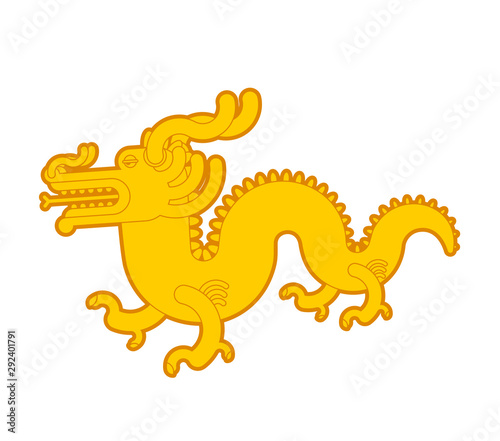 Fototapeta Naklejka Na Ścianę i Meble -  Gold Chinese dragon isolated. Golden japanese mythical monster. National folk beast. vector illustration