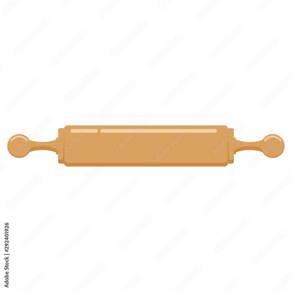 Vector Illustration of flat design wooden rolling pin isolated on white background kitchen tool icon closeup, template