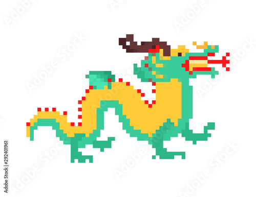 Chinese dragon pixel art. China mythical monster 8 bit. National folk beast. vector illustration