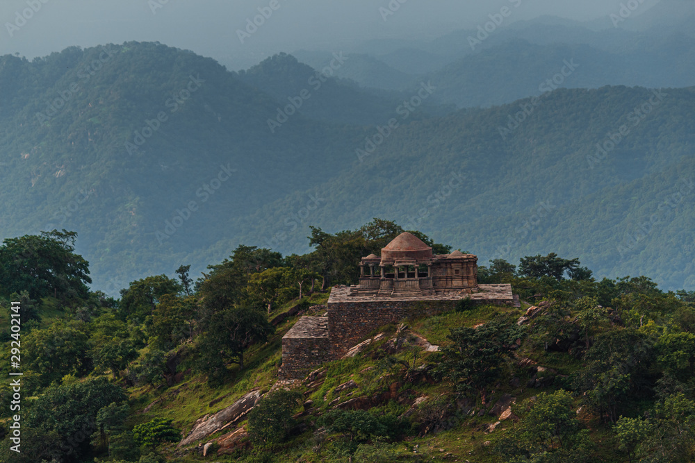 Temple on top of the Mountain inside the Kumbhalgarh Fort in Udaipur, Rajasthan, India