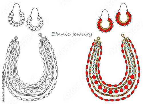 Ethnic short necklace of large beads. Vector