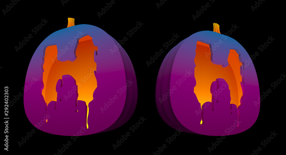 Halloween Pumpkins carved Alphabet glowing inside with clipping paths.
