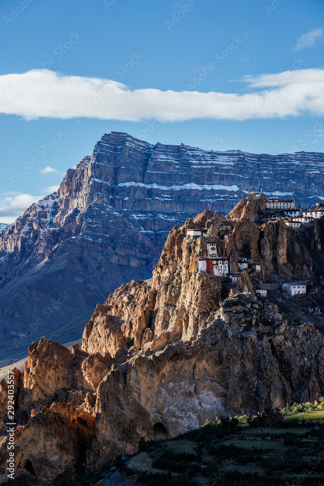 Dhankar monastry perched on a cliff in Himalayas, India