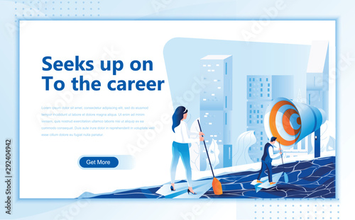 Seeks up on to the career flat web page design template of homepage or header images decorated people for website and mobile website development. Flat landing page template. Vector illustration.