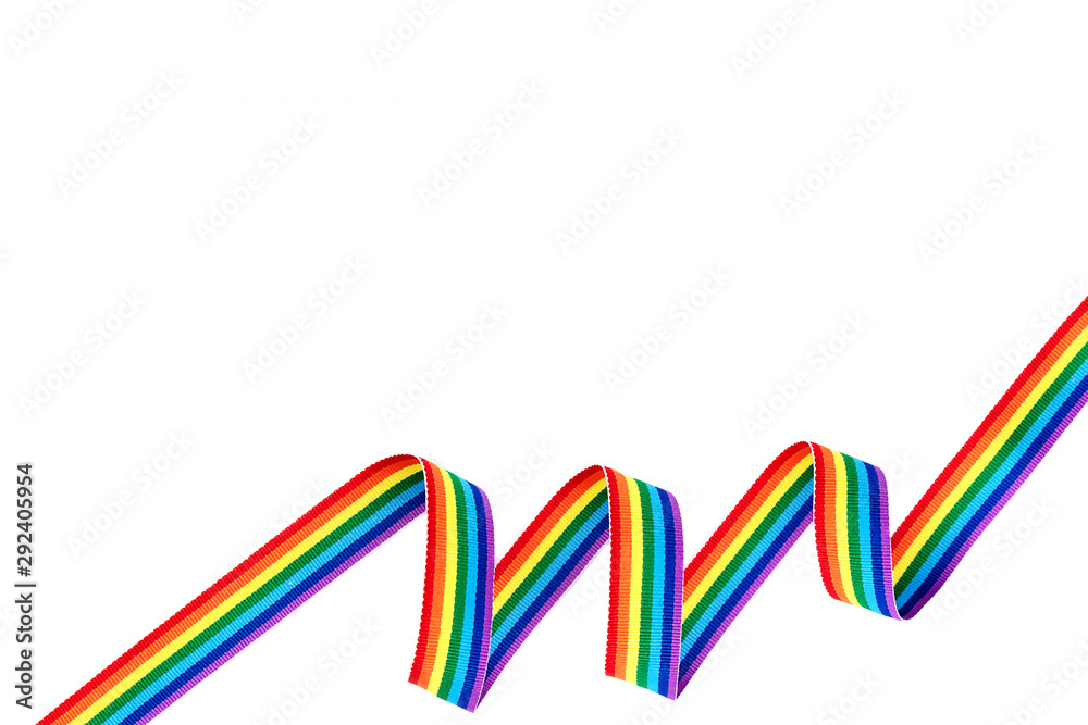 Fototapeta premium Party invitation. Gay pride LGBT rainbow ribbon isolated on white background