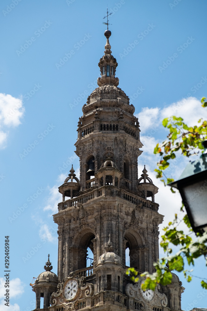 Fototapeta premium Cathedral of Santiago de Compostela in a sunny day, the end of the way of saint james for many pilgrims, Galicia, Spain