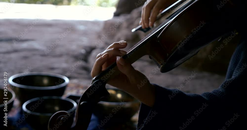 pretty young woman hands play violin intensively in street Видео Stock | Adobe Stock
