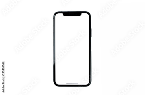 Smartphone frameless mockup. Studio shot of Smartphone iPhone Pro Max or SE plus with blank screen for Infographic Global Business web site design app ios - Clipping Path