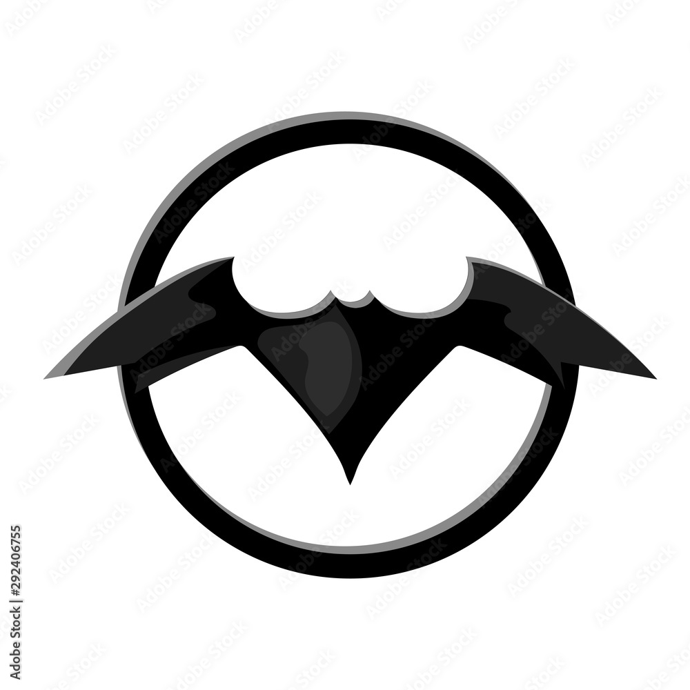 Bat sign in circle. Batman emblem in circle. Creepy bat black vector icon  on white background. Car or weapon logo Stock Vector | Adobe Stock