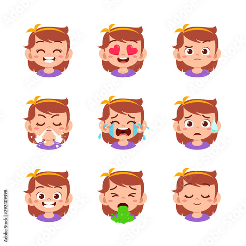 cute kid face expression emoji emoticon set