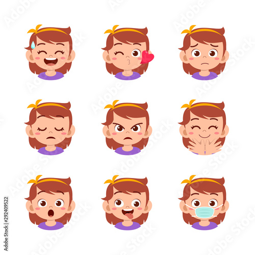 cute kid face expression emoji emoticon set