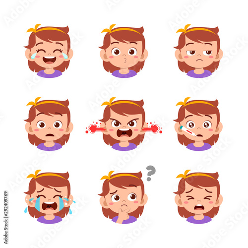 cute kid face expression emoji emoticon set