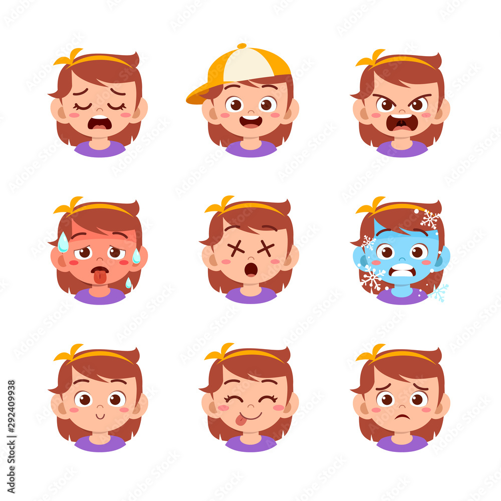 cute kid face expression emoji emoticon set cute kid face expression emoji emoticon set