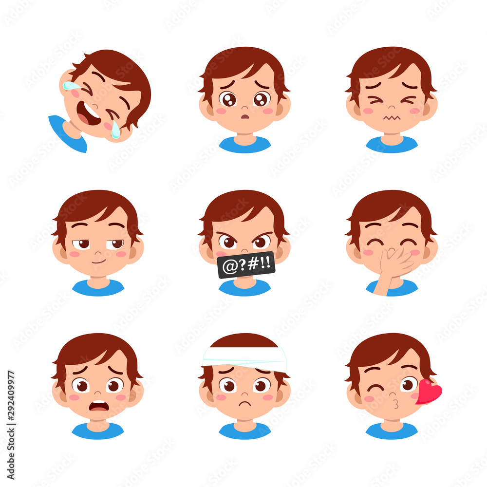 cute kid face expression emoji emoticon set cute kid face expression emoji emoticon set